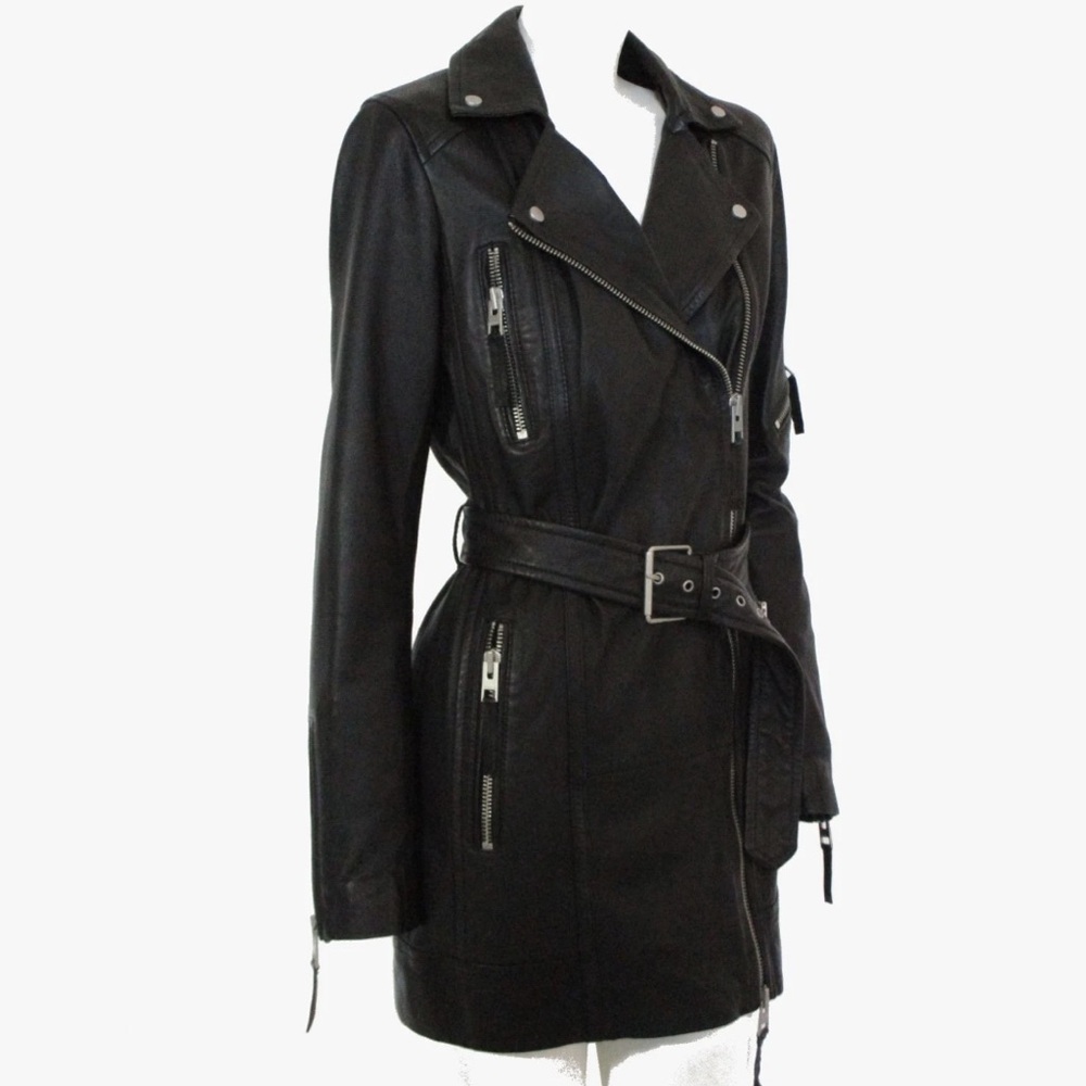 ALL SAINTS Asker Biker Leather Jacket US size 2 - Picture 12 of 12